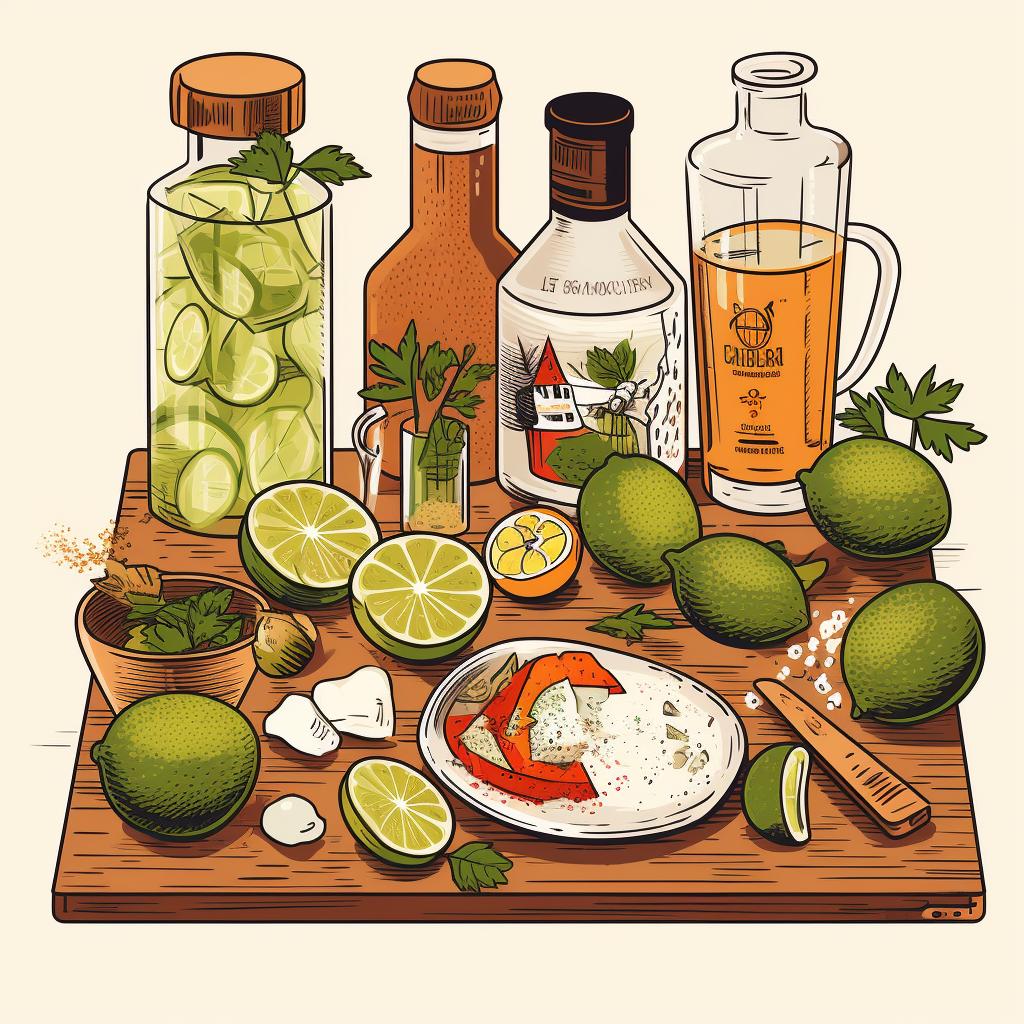 Ingredients for Moscow Mule Mocktail arranged on a kitchen counter.