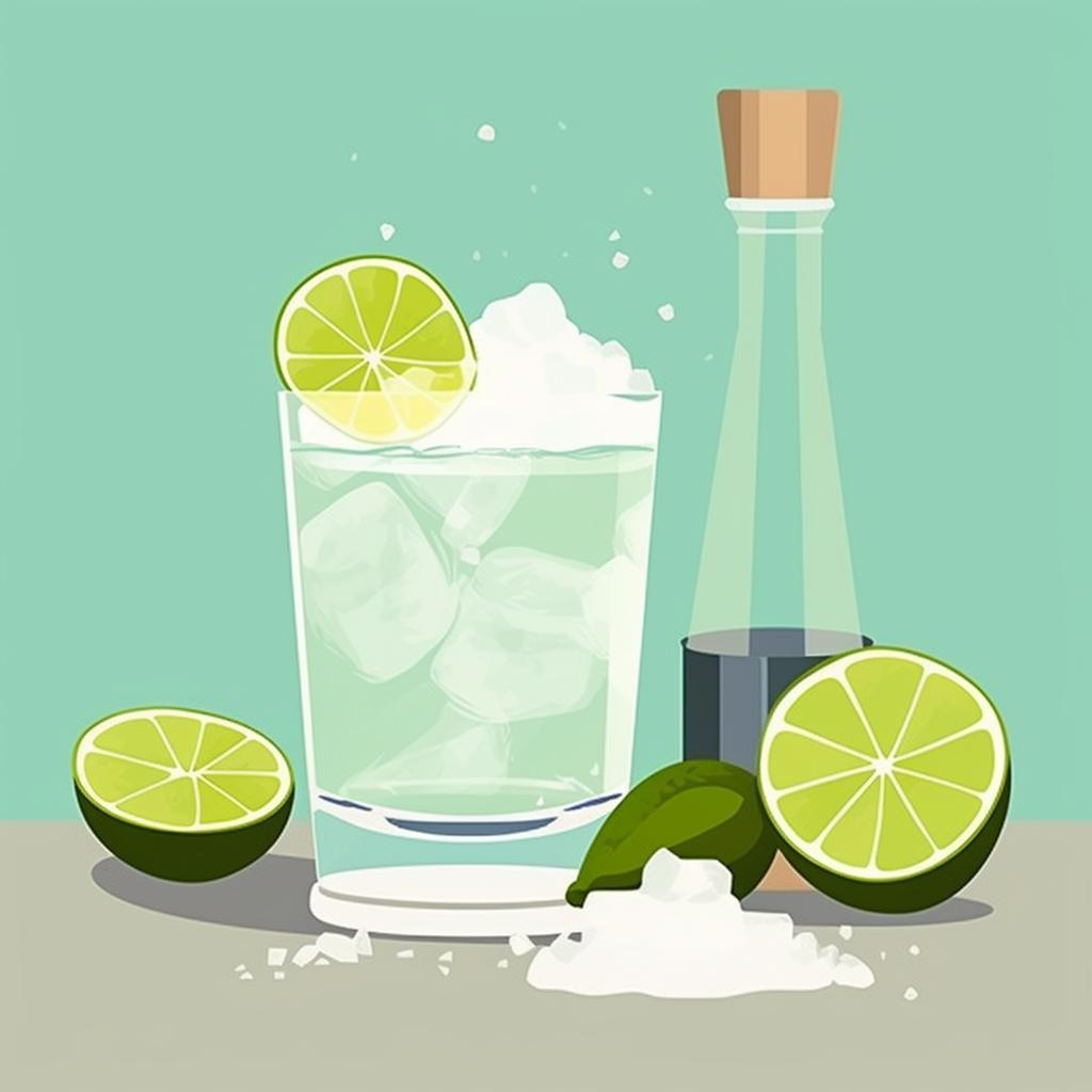 A shaker with lime juice, agave nectar, and ice.