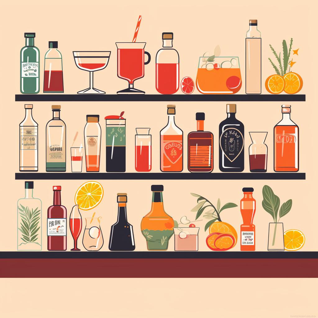 Various mocktail ingredients displayed on a bar